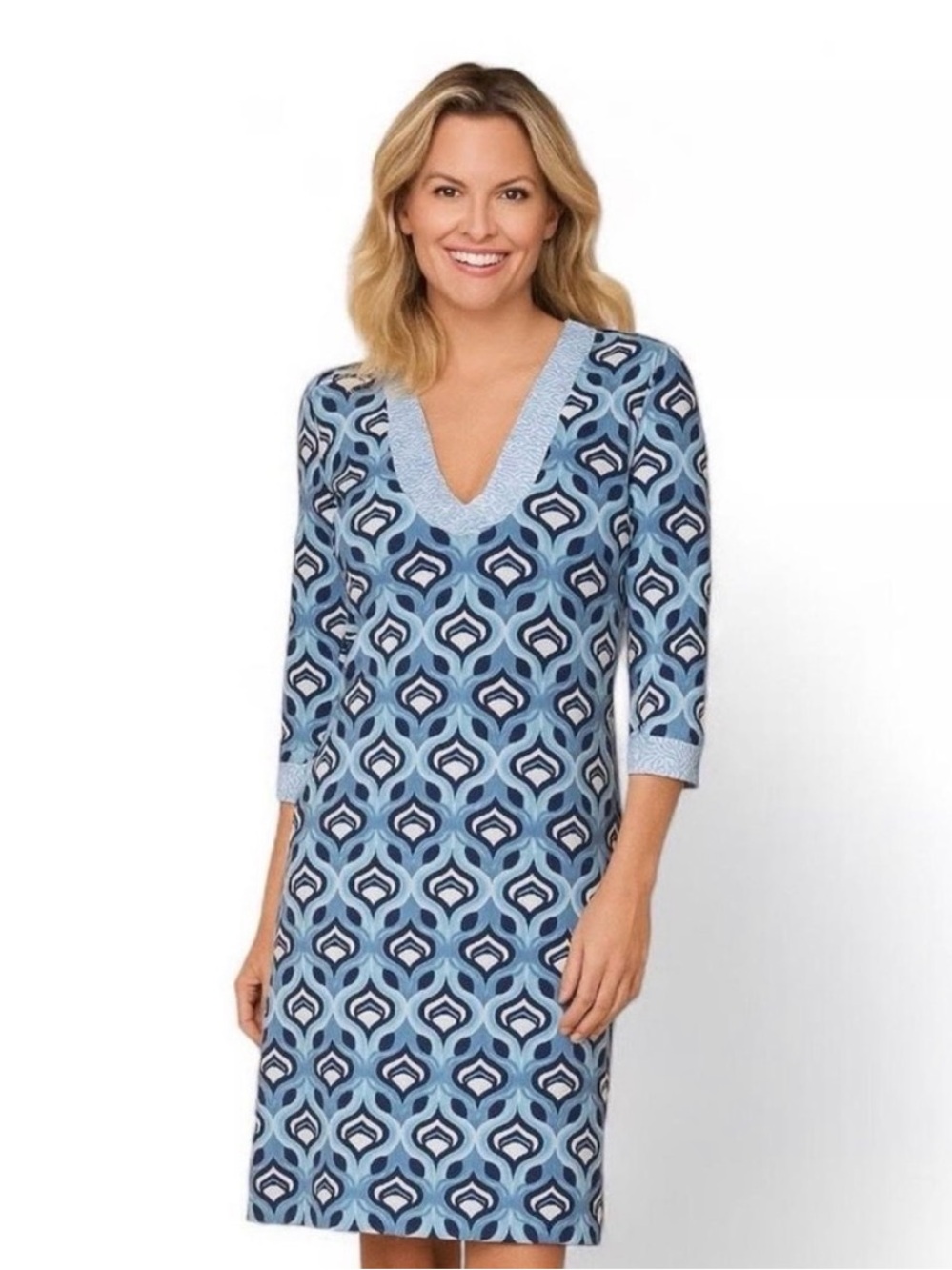 J McLaughlin blue Gisel tunic dress! Size medium Geometric V-Neck Dress